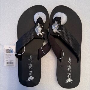 Women’s U.S. Polo Association Sandals Black White Summer Fashion Flip Flops